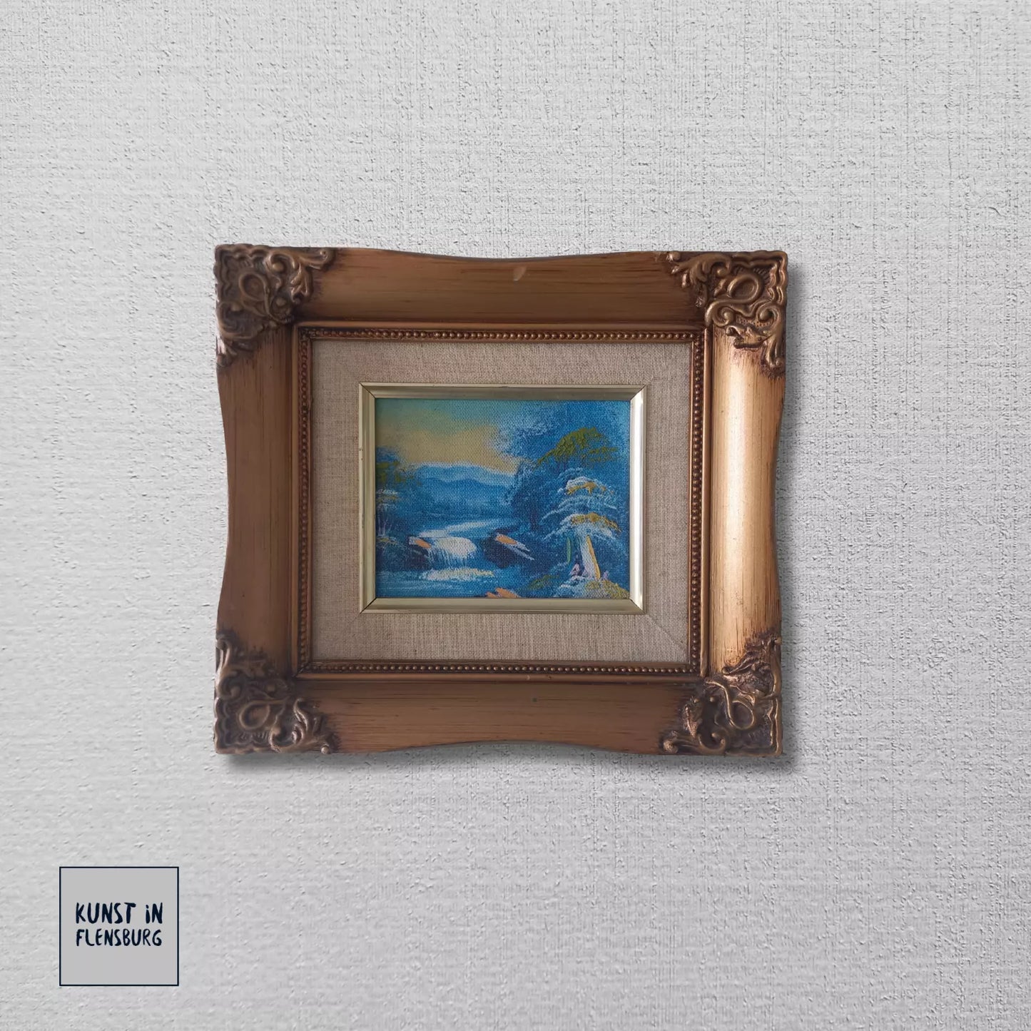 ORIGINAL Ölgemälde auf Leinwand inkl. Rahmen | Berglandschaft / Natur / Fluss | 23x20 cm