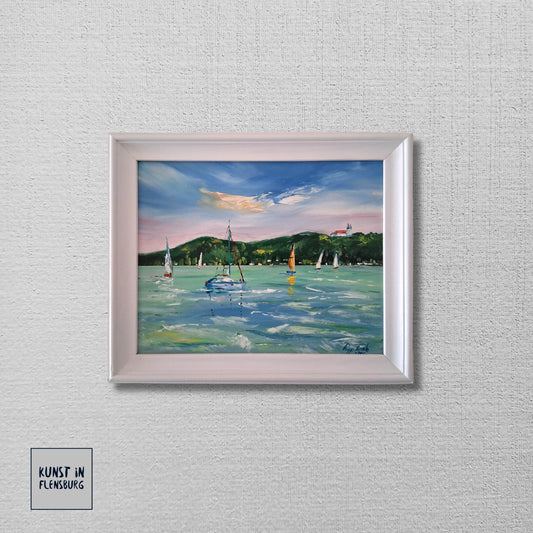 PAPP TÜNDE | Segelboote / Balaton / Tihany / Ungarn | ORIGINAL Ölgemälde auf Karton inkl. Rahmen