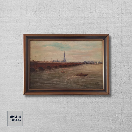 J. FRANCO | Pont de Pierre / Bordeaux | ORIGINAL Ölgemälde auf Holzplatte inkl. Rahmen (1943)