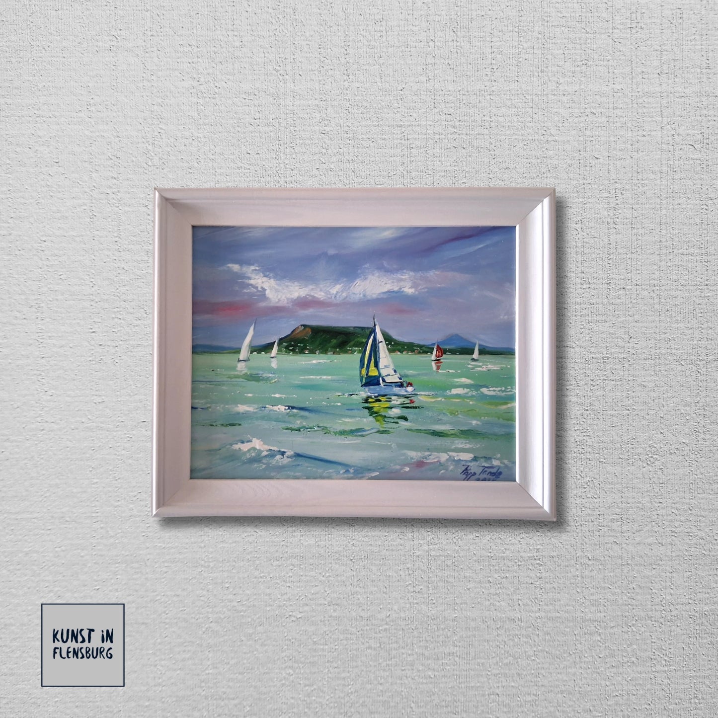 PAPP TÜNDE | Segelboote / Landschaft / Balaton / Ungarn | ORIGINAL Ölgemälde auf Karton inkl. Rahmen
