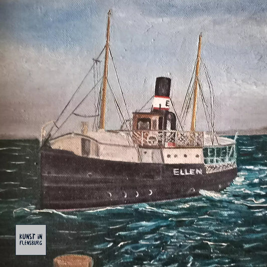 ORIGINAL Ölgemälde auf Leinwand inkl. Rahmen | Dampfschiff "Ellen" beim Anlegen | 35x32 cm