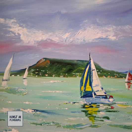 PAPP TÜNDE | Segelboote / Balaton / Ungarn | ORIGINAL Ölgemälde auf Karton inkl. Rahmen