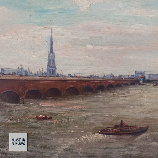 J. FRANCO | Pont de Pierre / Bordeaux | ORIGINAL Ölgemälde auf Holzplatte inkl. Rahmen (1943)