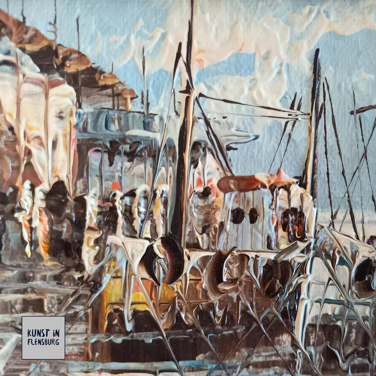 ORIGINAL Ölgemälde auf Karton | Fischerboote im Hafen | 19x14 cm | Signiert: N. JONES