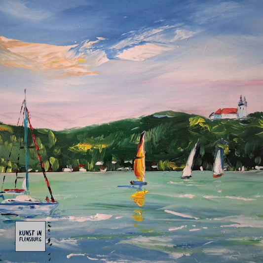 PAPP TÜNDE | Segelboote / Balaton / Tihany / Ungarn | ORIGINAL Ölgemälde auf Karton inkl. Rahmen