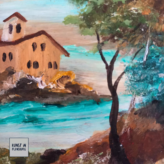 KLEINES ORIGINAL Ölgemälde auf Karton inkl. Rahmen | Landschaft / Natur / Italien | 11x14 cm