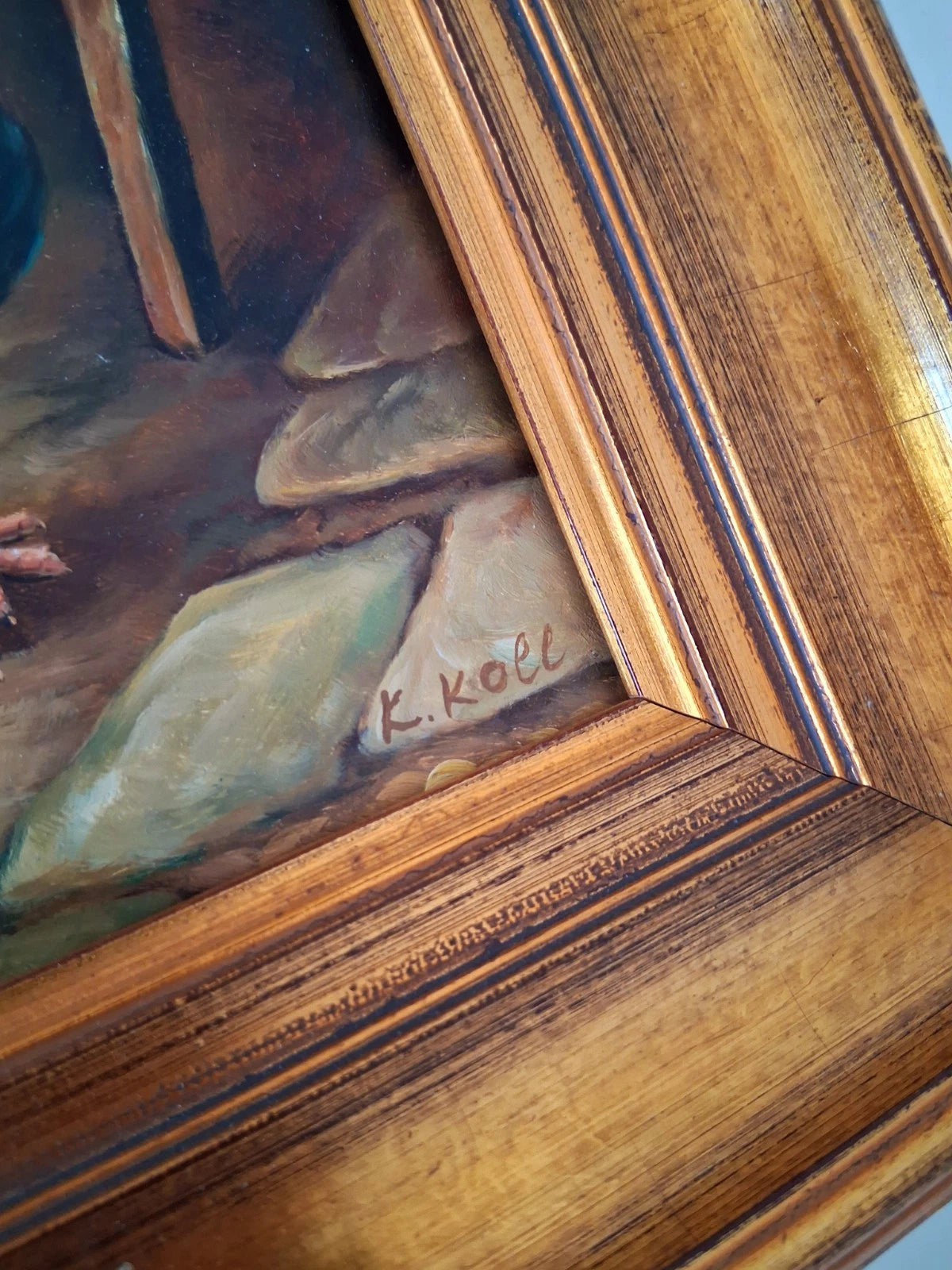 ORIGINAL Ölgemälde auf Holzplatte inkl. Rahmen | Hühnerstall / Bauernhof | Signiert: K. Koll