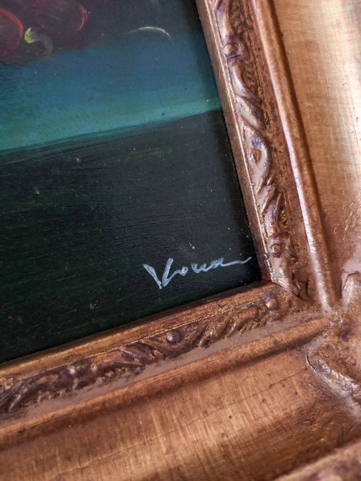 ORIGINAL Ölgemälde auf Karton inkl. Rahmen | Stillleben / Weintrauben | 21x26 cm | Signiert