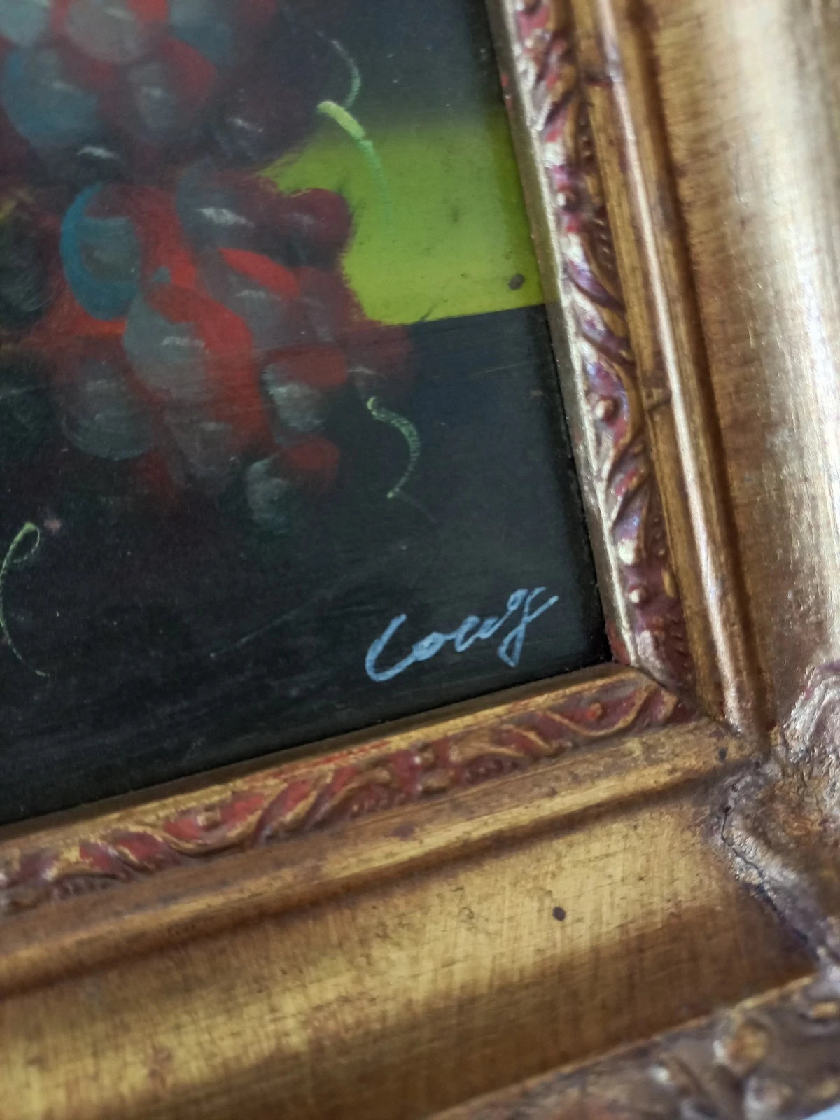 ORIGINAL Ölgemälde auf Karton inkl. Rahmen | Stillleben / Weintrauben | 21x26 cm | Signiert