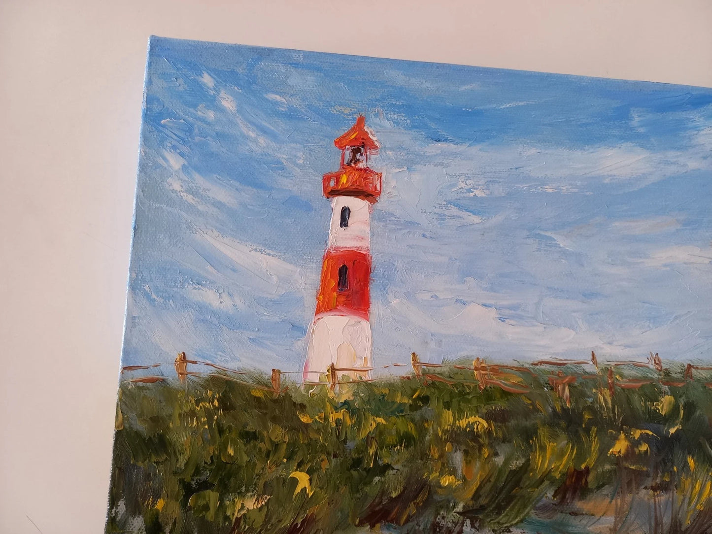 ORIGINAL Ölgemälde auf Leinwand | Leuchtturm / Landschaft / Natur | 30x30 cm | Signiert