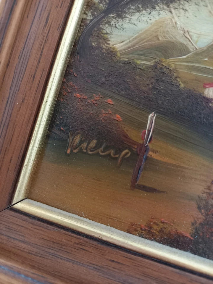 SELTENES KLEINES Ölgemälde auf Kupferplatte inkl. Rahmen | Landschaft / Burg / Italien | Signiert