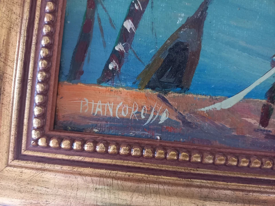 ORIGINAL Ölgemälde auf Karton inkl. Rahmen | San Marco / Markusturm / Venedig | Signiert