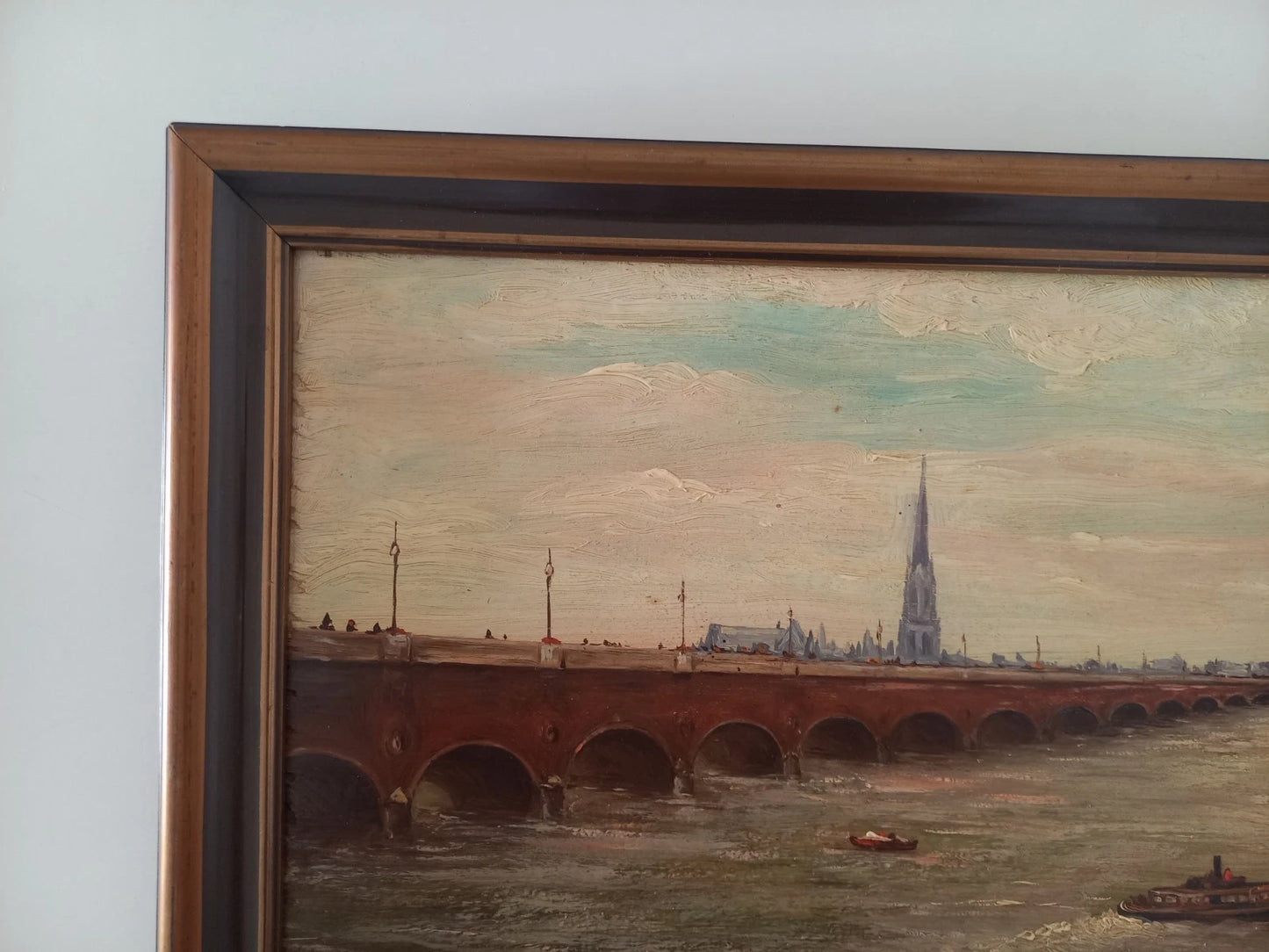 J. FRANCO | Pont de Pierre / Bordeaux | ORIGINAL Ölgemälde auf Holzplatte inkl. Rahmen (1943)