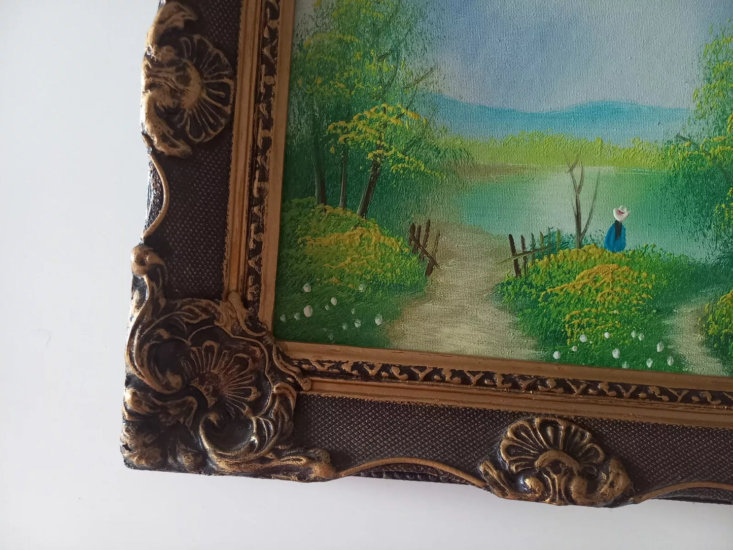 ORIGINAL Ölgemälde auf Leinwand inkl. Holzrahmen | Sommerlandschaft am See mit Figuren