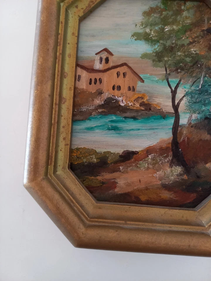 KLEINES ORIGINAL Ölgemälde auf Karton inkl. Rahmen | Landschaft / Natur / Italien | 11x14 cm