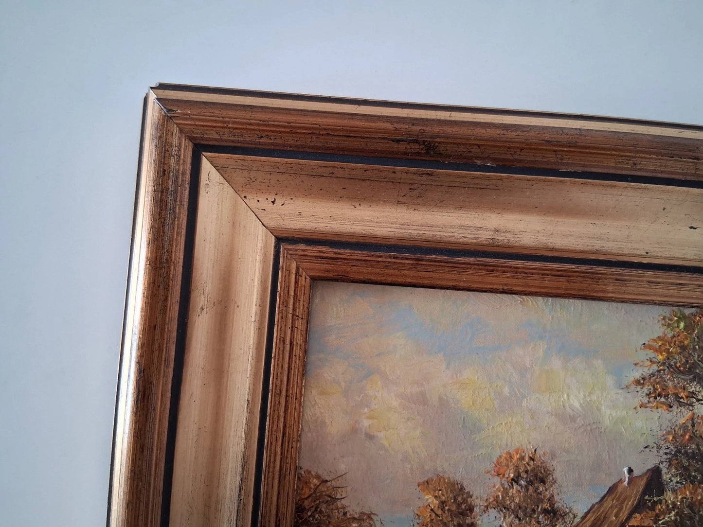 ORIGINAL Ölgemälde auf Karton inkl. Rahmen | Bauernhaus / Landschaft | 29x24 cm | Signiert