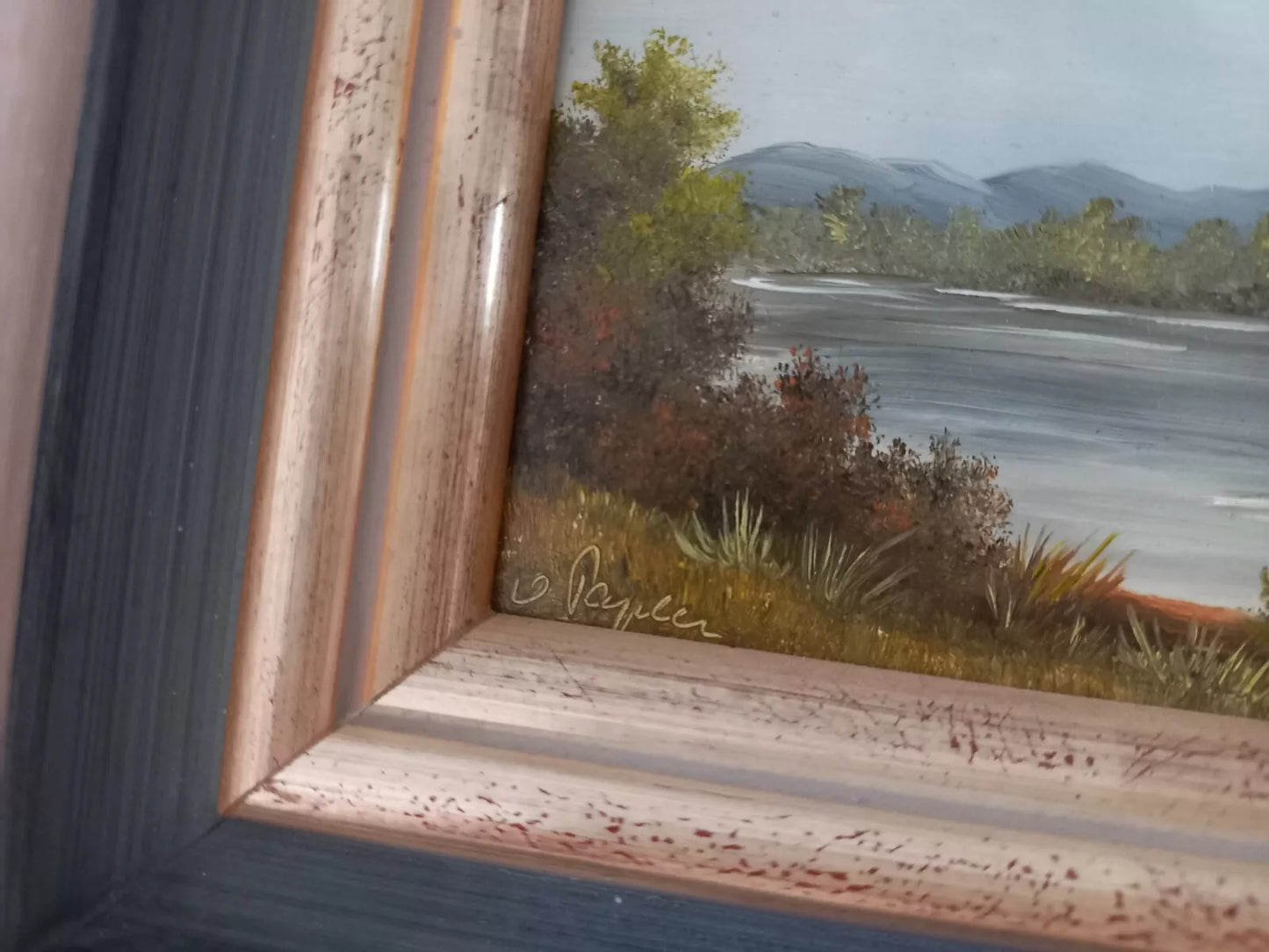 ORIGINAL Ölgemälde auf Holzplatte | Landschaft / Bauernhaus am See | Signiert: VON PAPEN