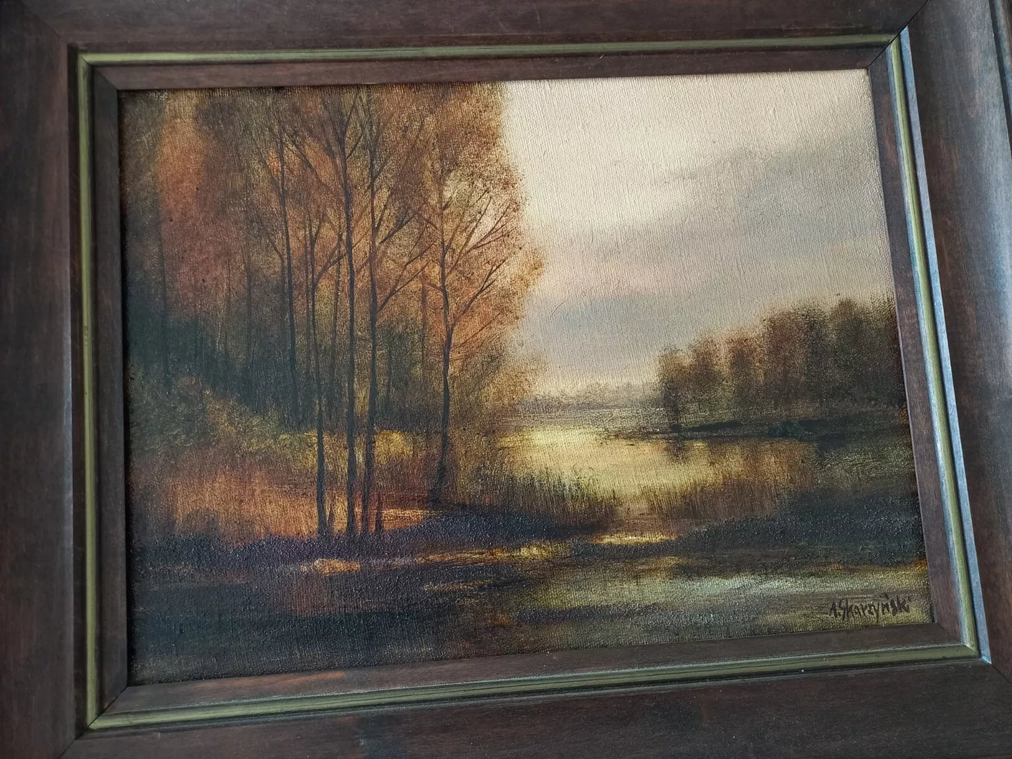 ANDRZEJ SKARZYNSKI | Fluss / Herbstlandschaft | ORIGINAL Ölgemälde auf Leinwand inkl. Rahmen