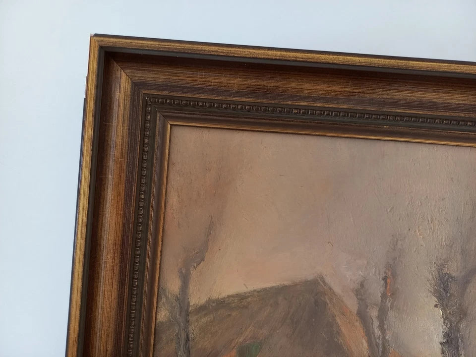 ORIGINAL Ölgemälde auf Leinwand inkl. Rahmen | Reetdachhaus / Nebel / Ostfriesland | Signiert