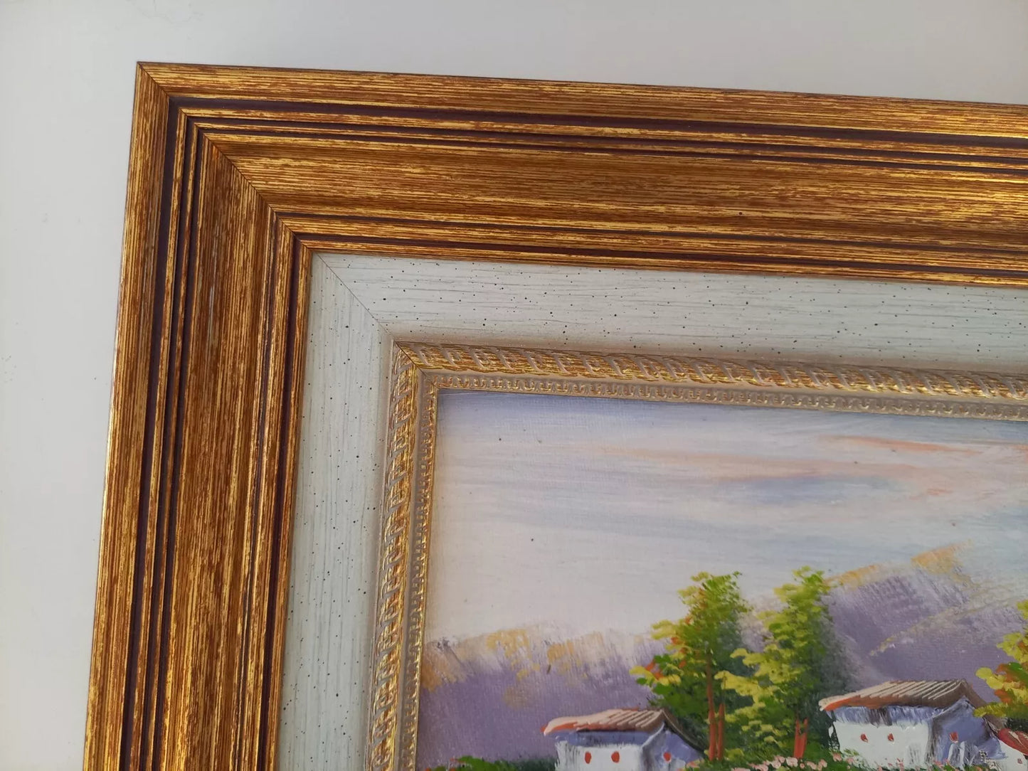 ORIGINAL Ölgemälde auf Leinwand inkl. Rahmen | Flusslandschaft / Berge | 38x33 cm | Signiert