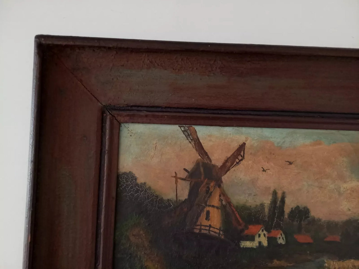 ORIGINAL Ölgemälde auf Leinwand inkl. Rahmen | Landschaft / Windmühle | 44x34 cm | Signiert