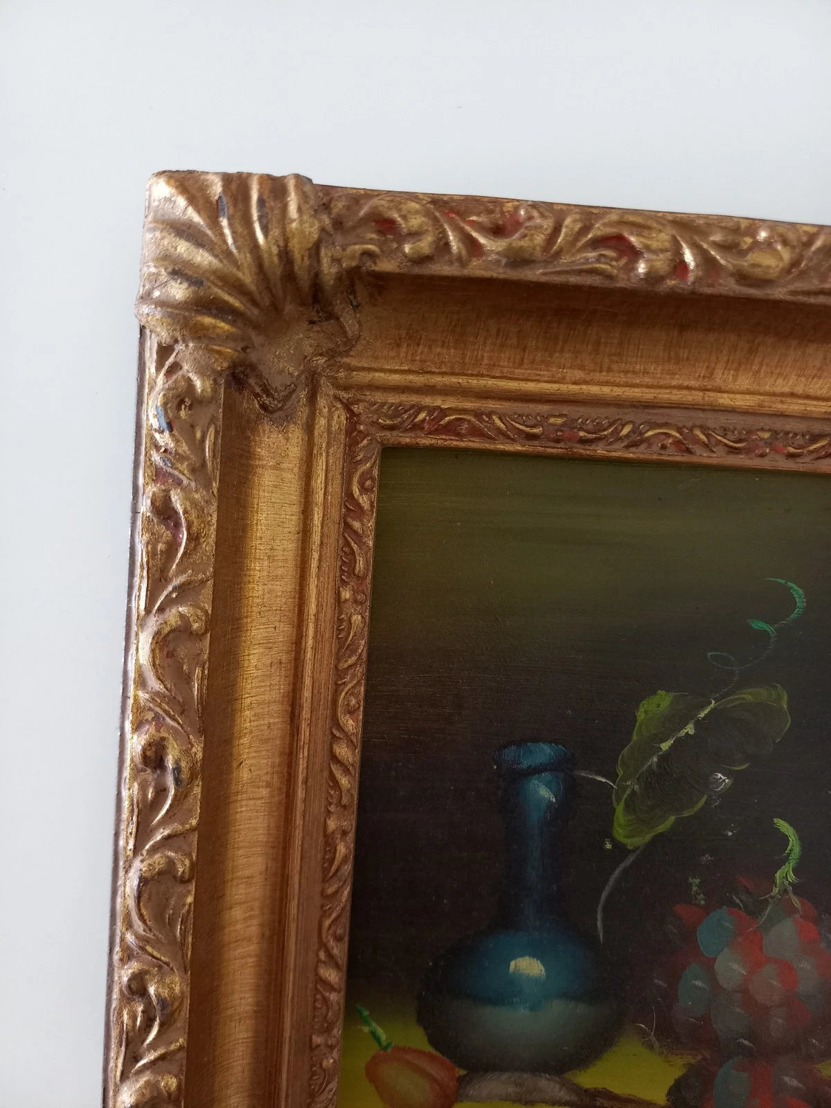 ORIGINAL Ölgemälde auf Karton inkl. Rahmen | Stillleben / Weintrauben | 21x26 cm | Signiert