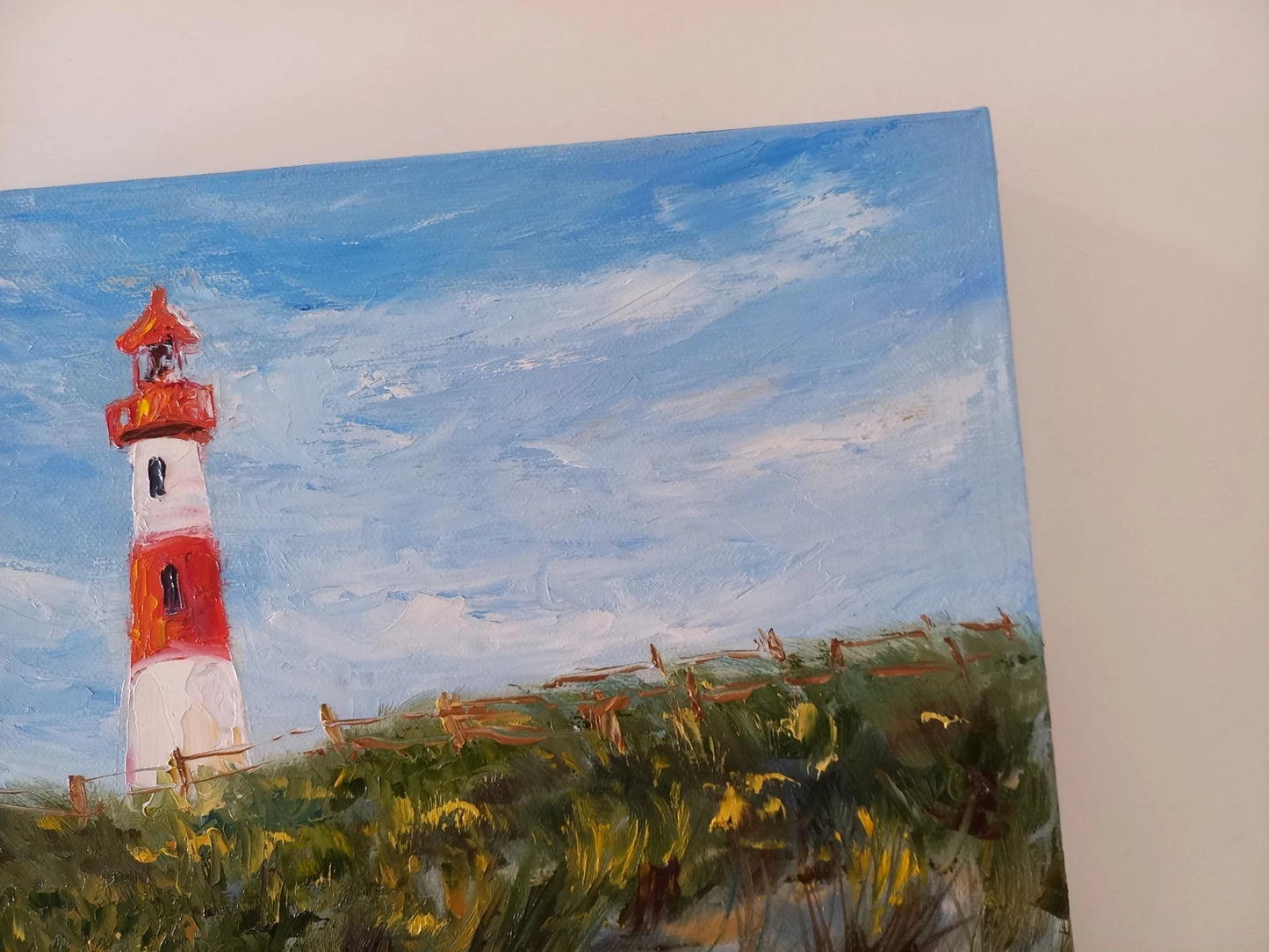 ORIGINAL Ölgemälde auf Leinwand | Leuchtturm / Landschaft / Natur | 30x30 cm | Signiert