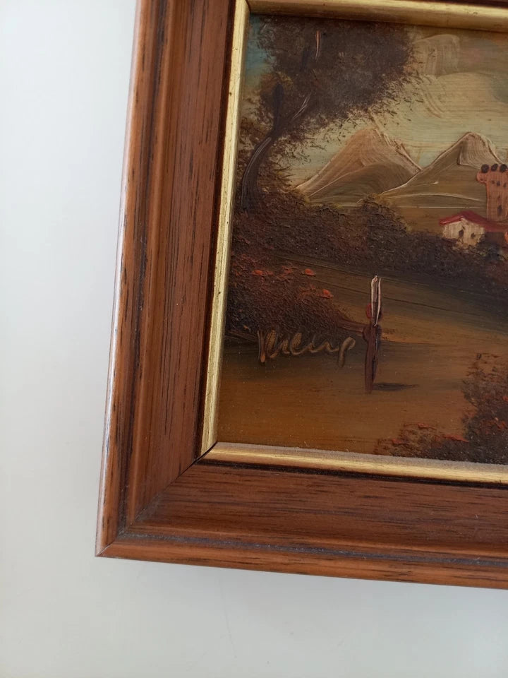 SELTENES KLEINES Ölgemälde auf Kupferplatte inkl. Rahmen | Landschaft / Burg / Italien | Signiert