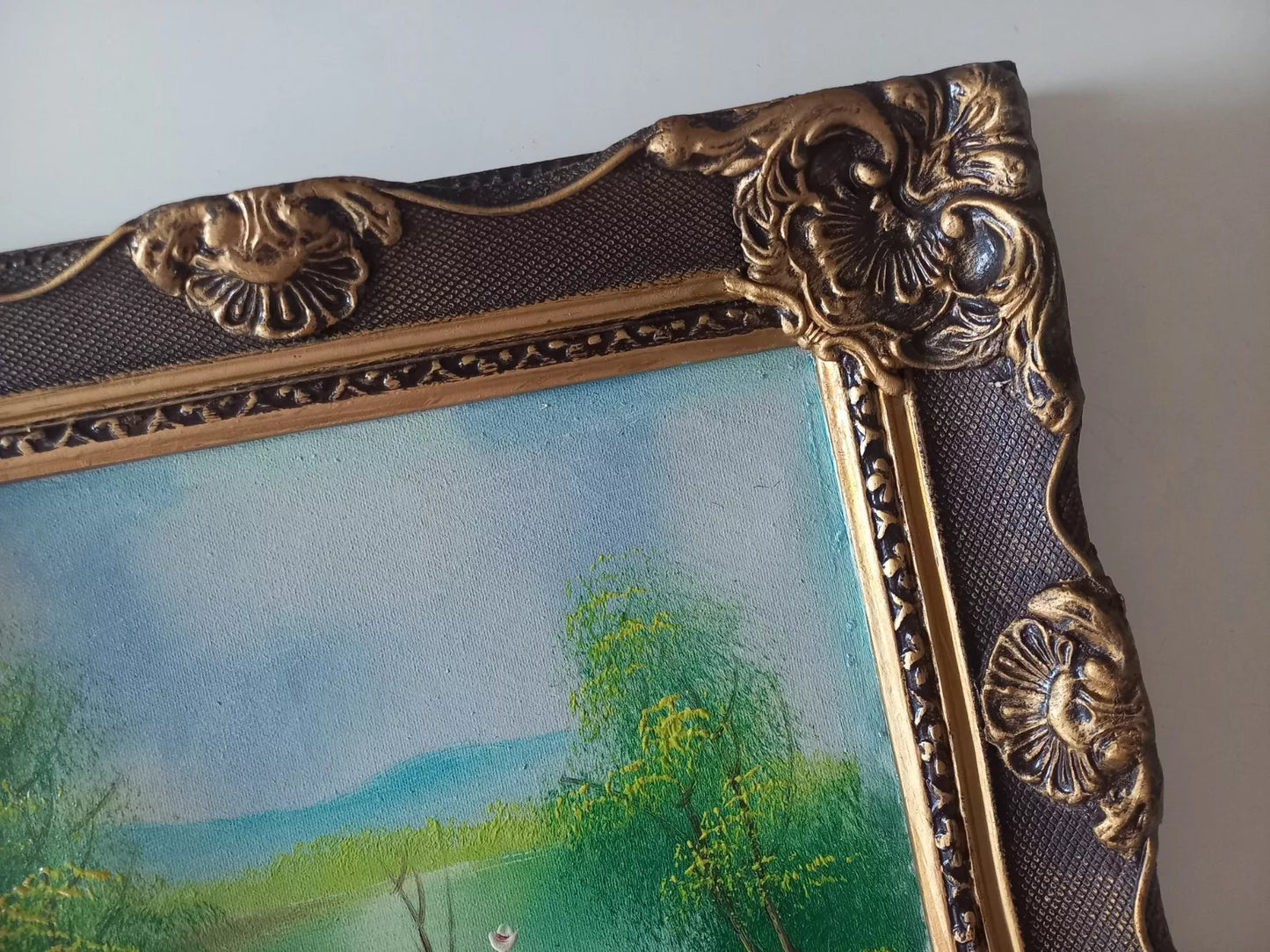 ORIGINAL Ölgemälde auf Leinwand inkl. Holzrahmen | Sommerlandschaft am See mit Figuren