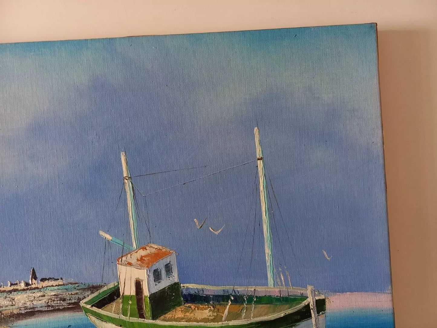 ORIGINAL Ölgemälde auf Leinwand | Fischerboote in der Bretagne / Frankreich | Signiert: TOUAR