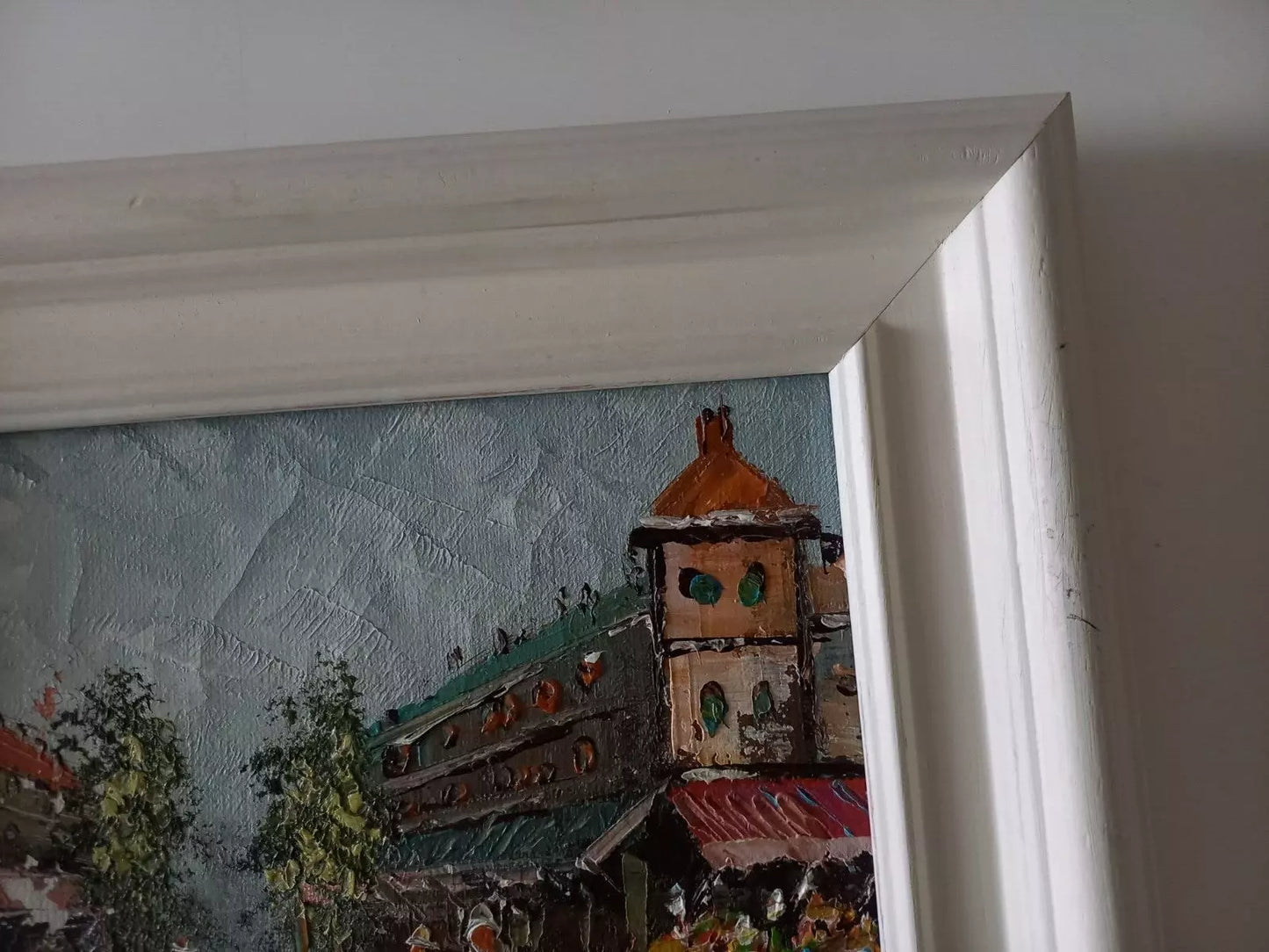 ORIGINAL Ölgemälde auf Leinwand inkl. Rahmen | Stadtszene / Stadtbild mit Figuren | 26x21 cm