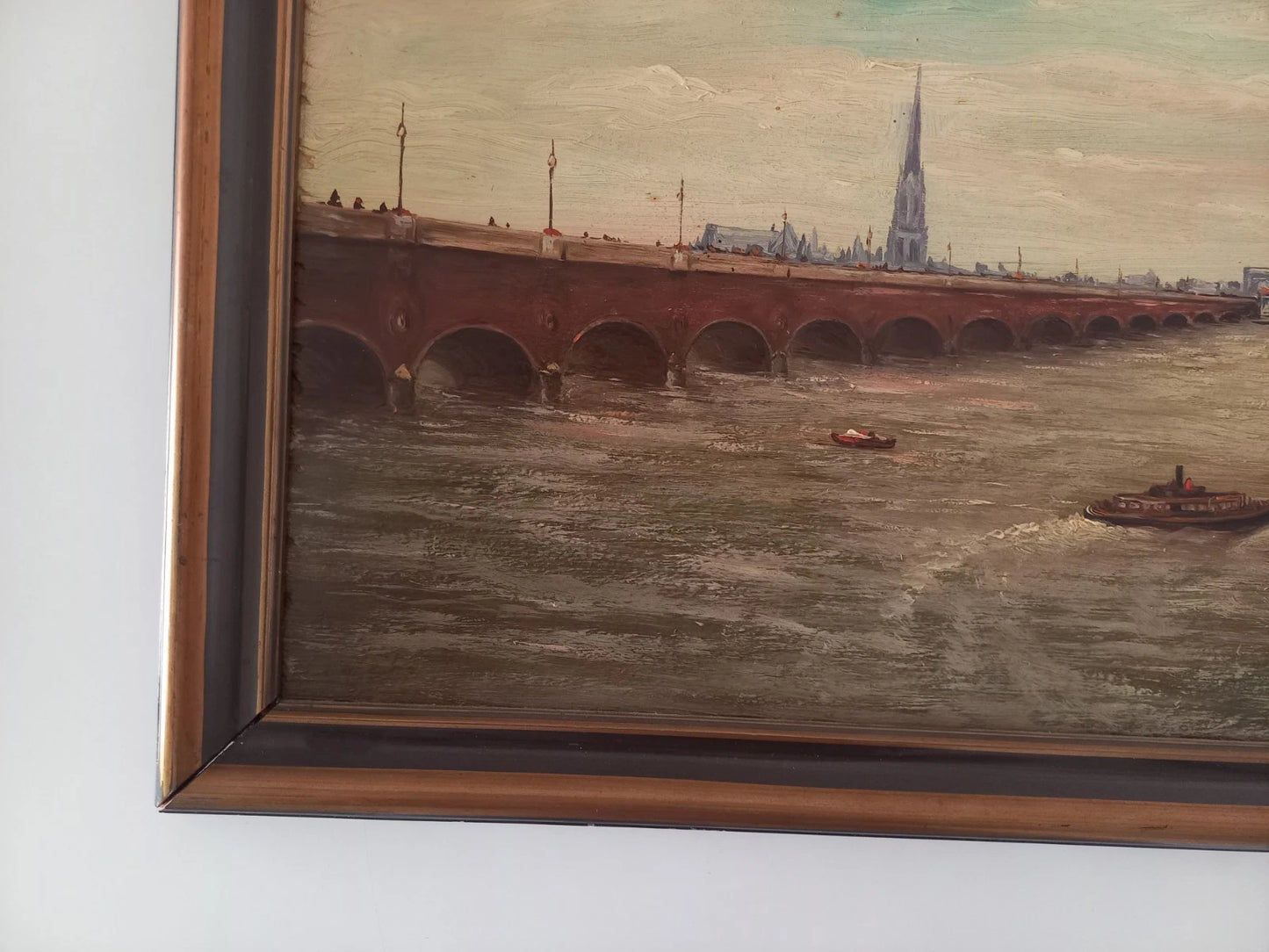 J. FRANCO | Pont de Pierre / Bordeaux | ORIGINAL Ölgemälde auf Holzplatte inkl. Rahmen (1943)