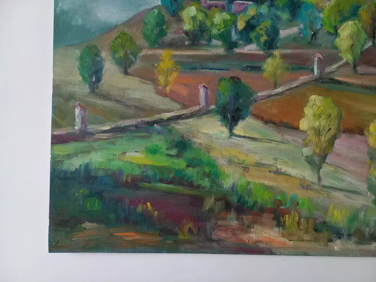 CARLES COMPTE (*1944) | Landschaft / Hügel / Kapelle | ORIGINAL Ölgemälde auf Holzplatte