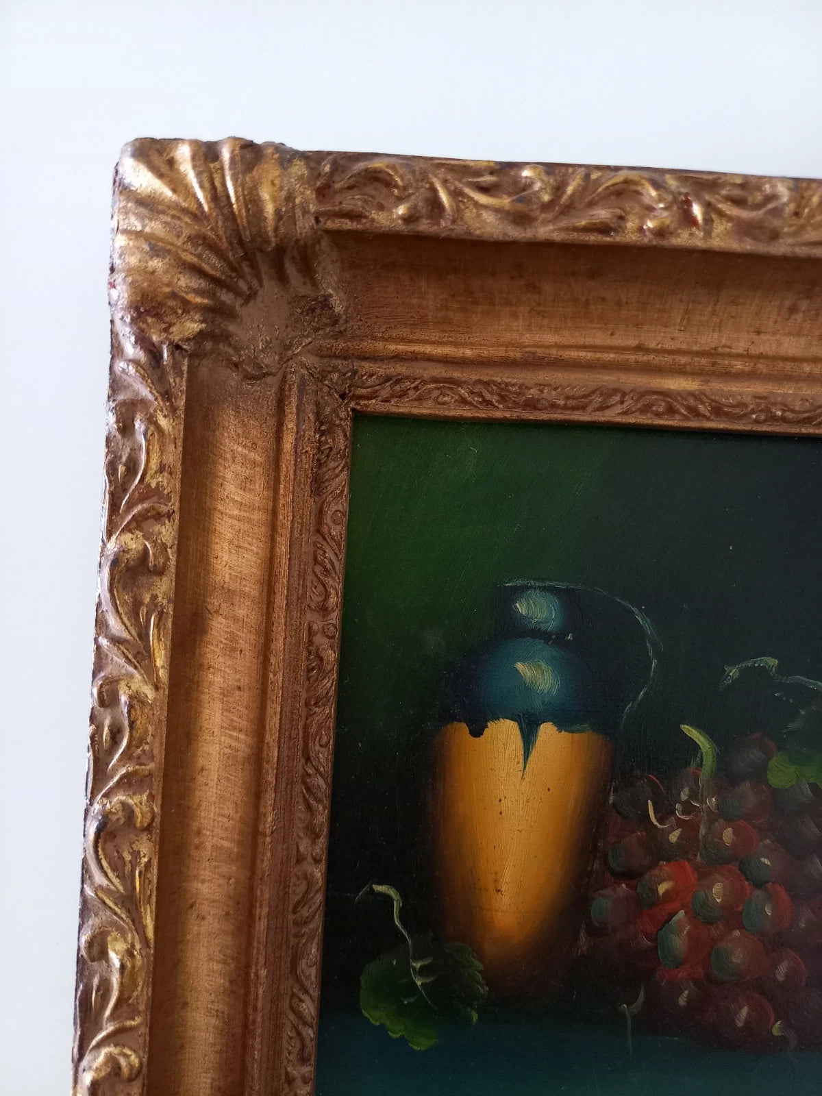 ORIGINAL Ölgemälde auf Karton inkl. Rahmen | Stillleben / Weintrauben | 21x26 cm | Signiert