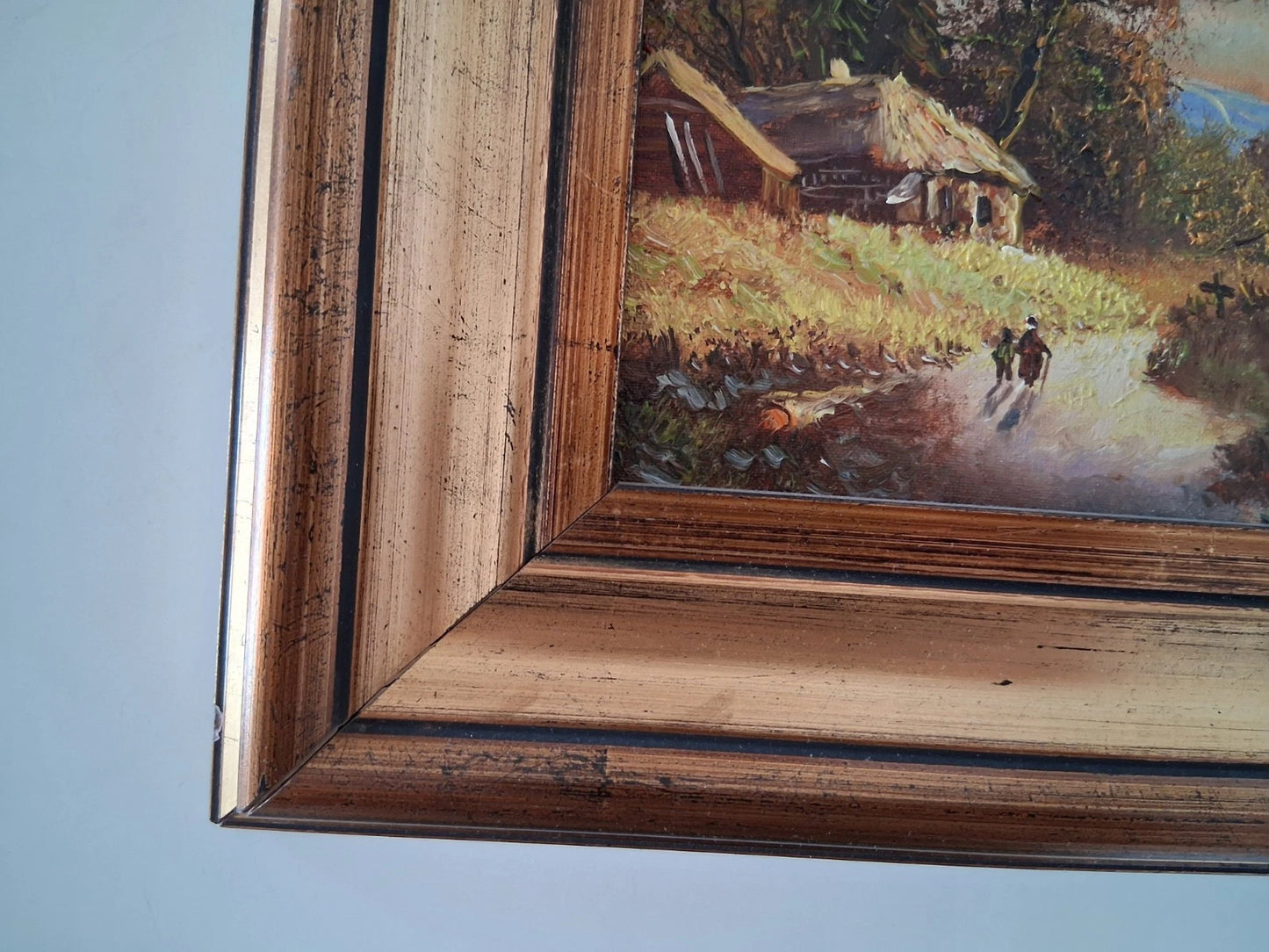 ORIGINAL Ölgemälde auf Karton inkl. Rahmen | Landschaft / Bauernhaus | 29x24 cm | Signiert