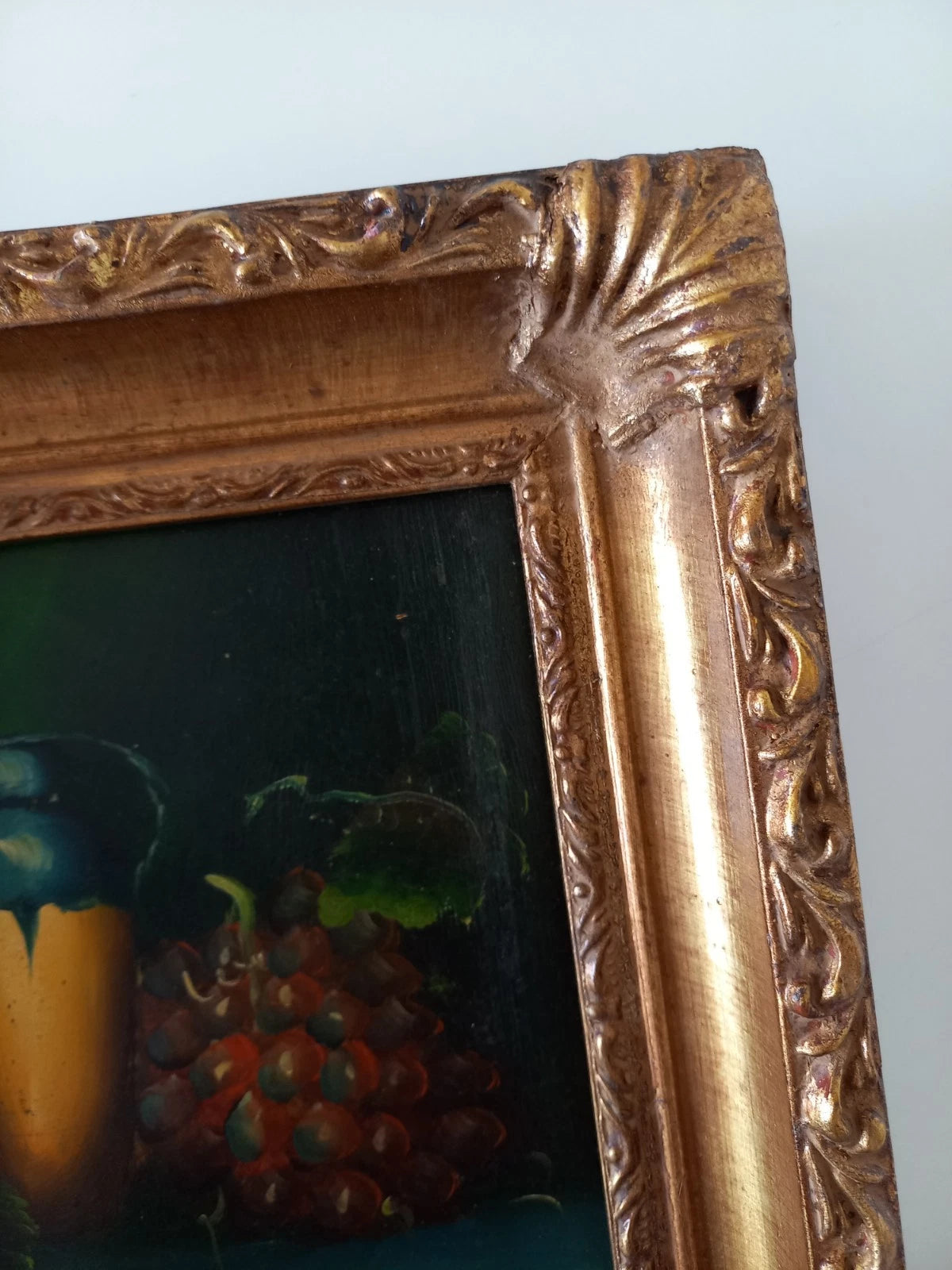 ORIGINAL Ölgemälde auf Karton inkl. Rahmen | Stillleben / Weintrauben | 21x26 cm | Signiert