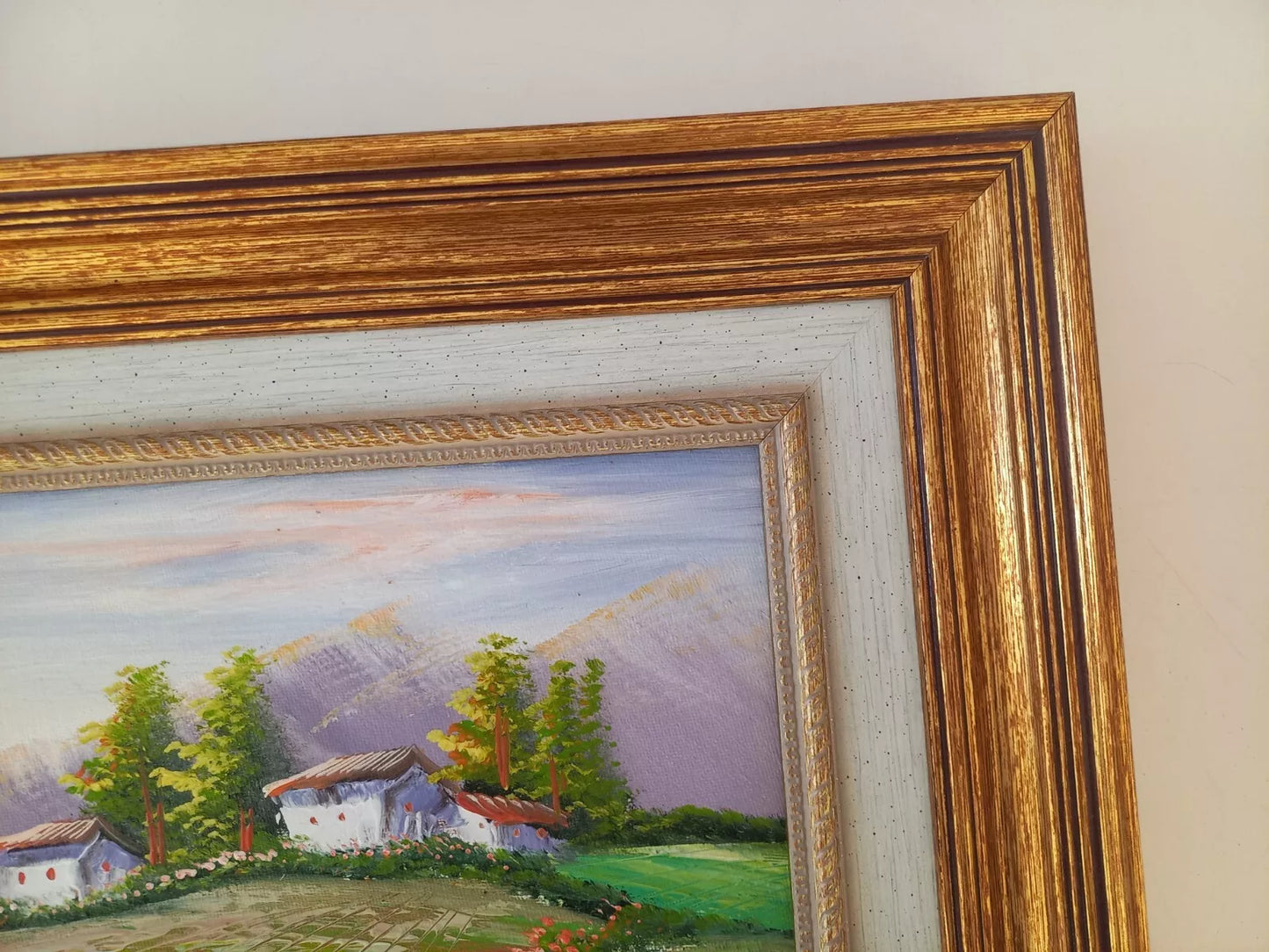 ORIGINAL Ölgemälde auf Leinwand inkl. Rahmen | Flusslandschaft / Berge | 38x33 cm | Signiert