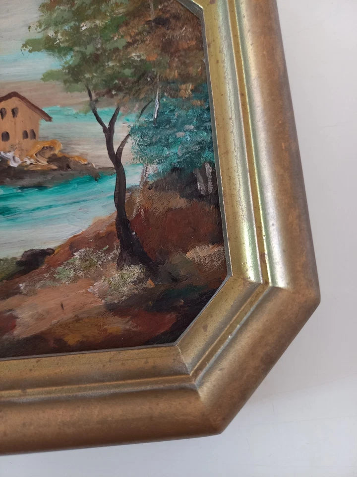 KLEINES ORIGINAL Ölgemälde auf Karton inkl. Rahmen | Landschaft / Natur / Italien | 11x14 cm