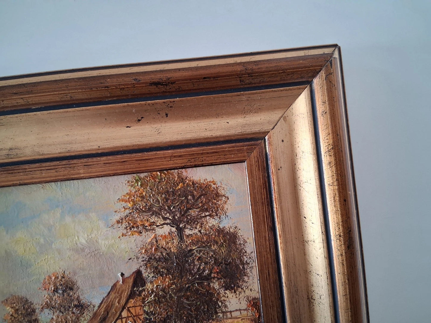 ORIGINAL Ölgemälde auf Karton inkl. Rahmen | Bauernhaus / Landschaft | 29x24 cm | Signiert