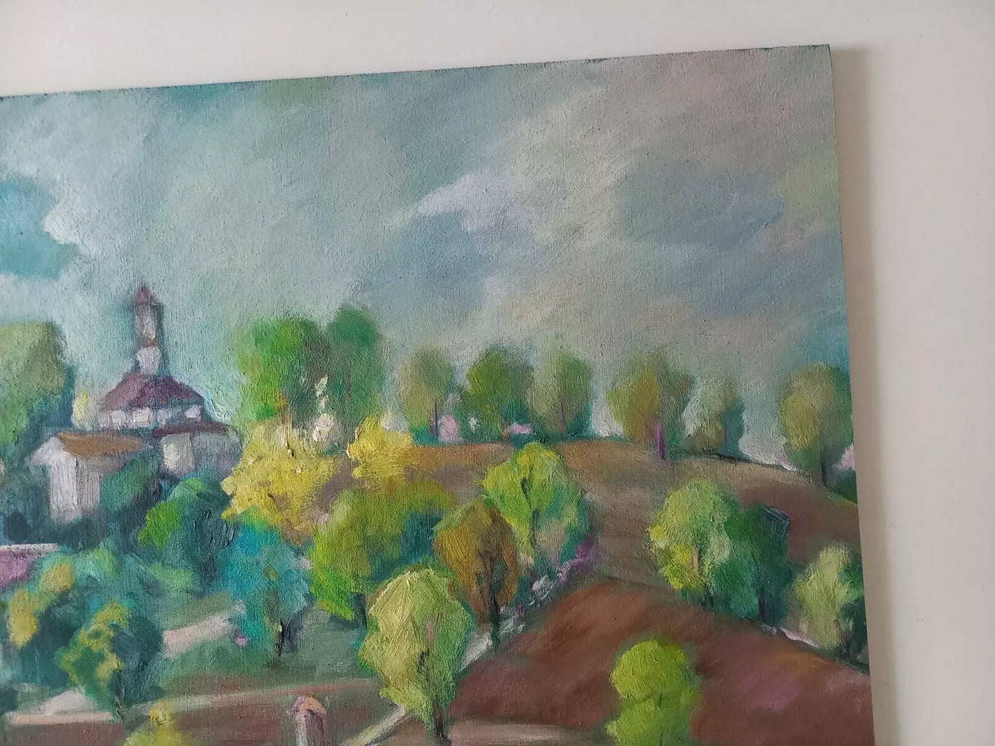 CARLES COMPTE (*1944) | Landschaft / Hügel / Kapelle | ORIGINAL Ölgemälde auf Holzplatte