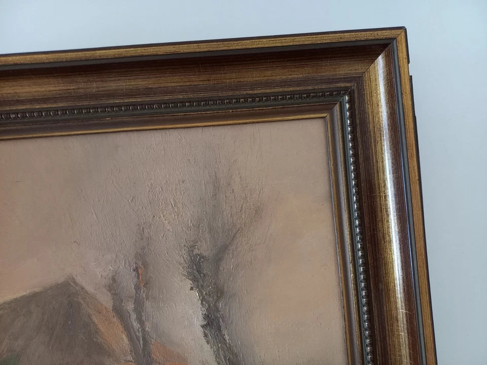ORIGINAL Ölgemälde auf Leinwand inkl. Rahmen | Reetdachhaus / Nebel / Ostfriesland | Signiert