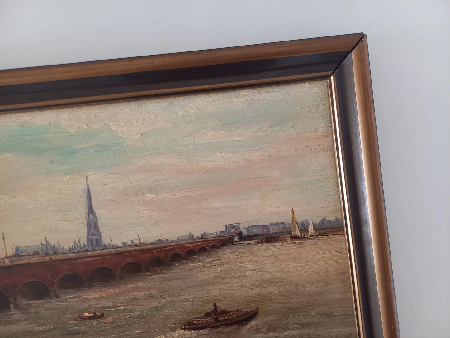 J. FRANCO | Pont de Pierre / Bordeaux | ORIGINAL Ölgemälde auf Holzplatte inkl. Rahmen (1943)