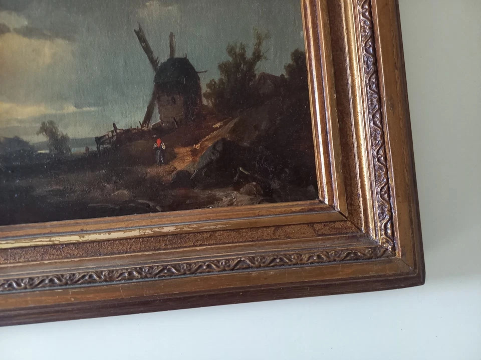 WILHELM KLEIN (1821-1897) | Landschaft mit Windmühle | ORIGINAL Ölgemälde auf Leinwand inkl. Rahmen