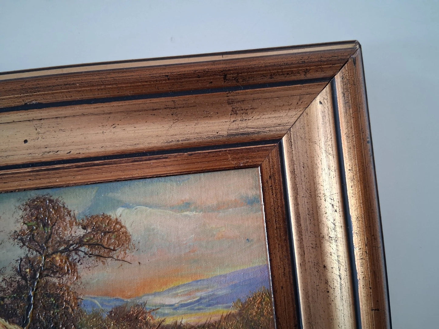 ORIGINAL Ölgemälde auf Karton inkl. Rahmen | Landschaft / Bauernhaus | 29x24 cm | Signiert