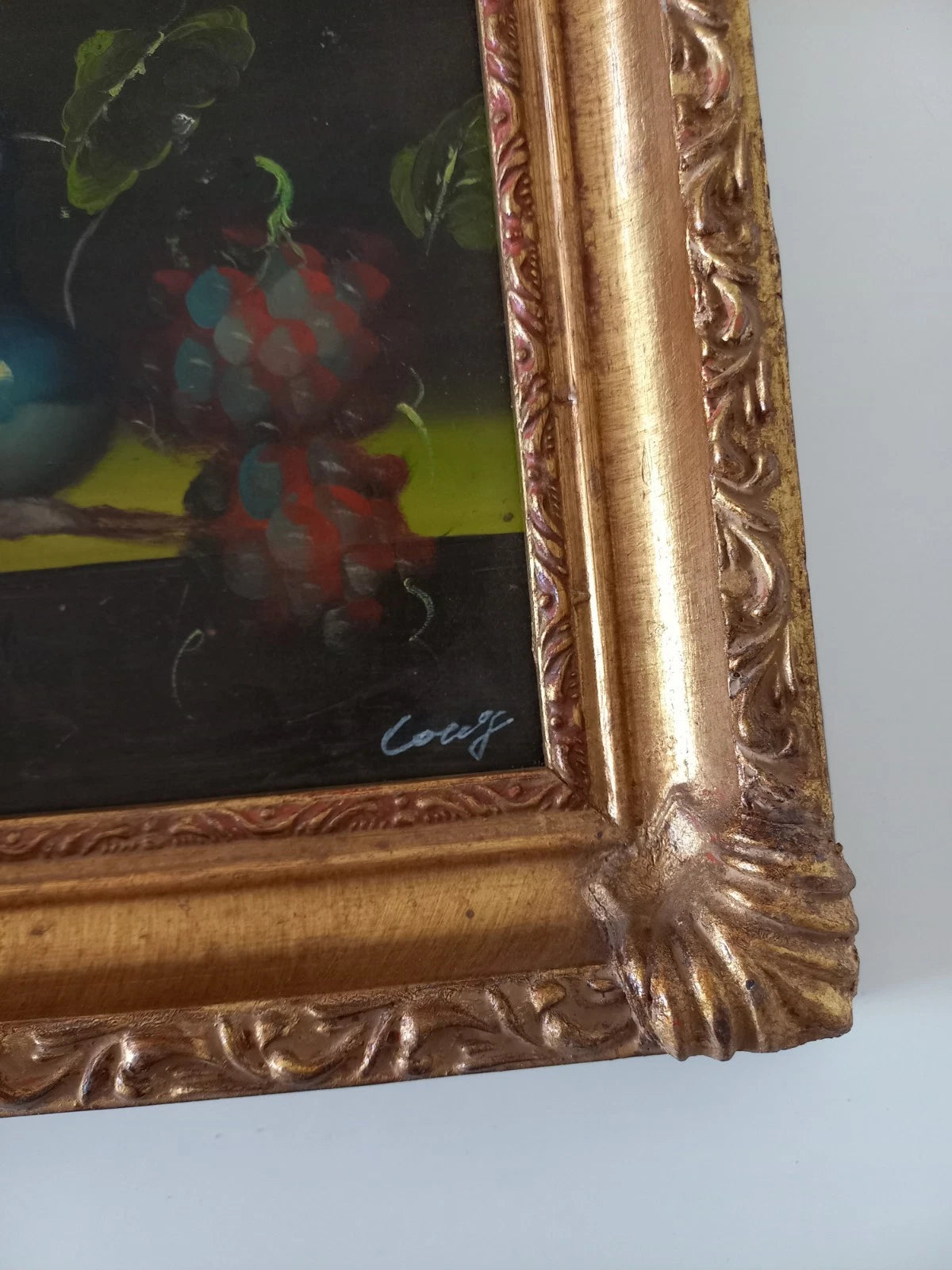 ORIGINAL Ölgemälde auf Karton inkl. Rahmen | Stillleben / Weintrauben | 21x26 cm | Signiert