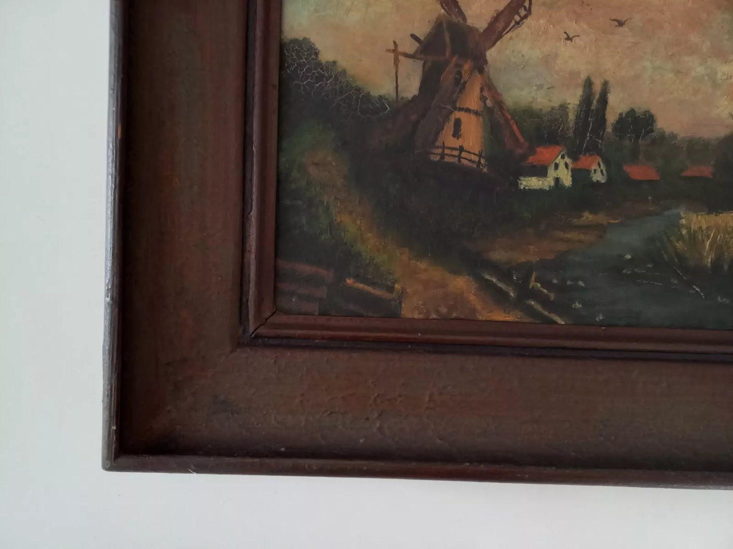 ORIGINAL Ölgemälde auf Leinwand inkl. Rahmen | Landschaft / Windmühle | 44x34 cm | Signiert