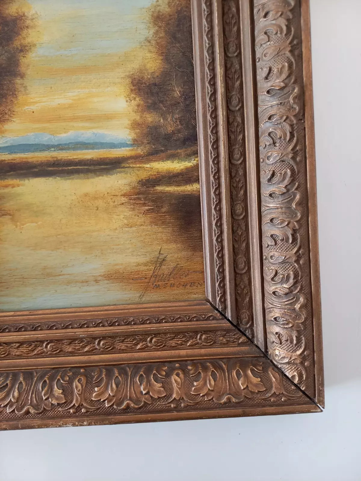 ORIGINAL Ölgemälde auf Holzplatte | Romantische Alpenlandschaft | Signiert: STADLER (München)