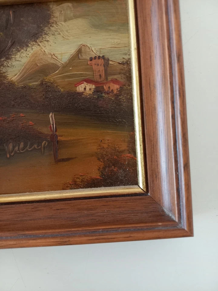 SELTENES KLEINES Ölgemälde auf Kupferplatte inkl. Rahmen | Landschaft / Burg / Italien | Signiert