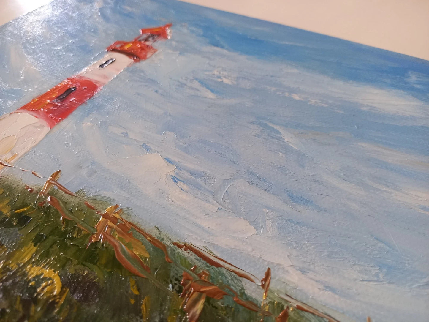 ORIGINAL Ölgemälde auf Leinwand | Leuchtturm / Landschaft / Natur | 30x30 cm | Signiert