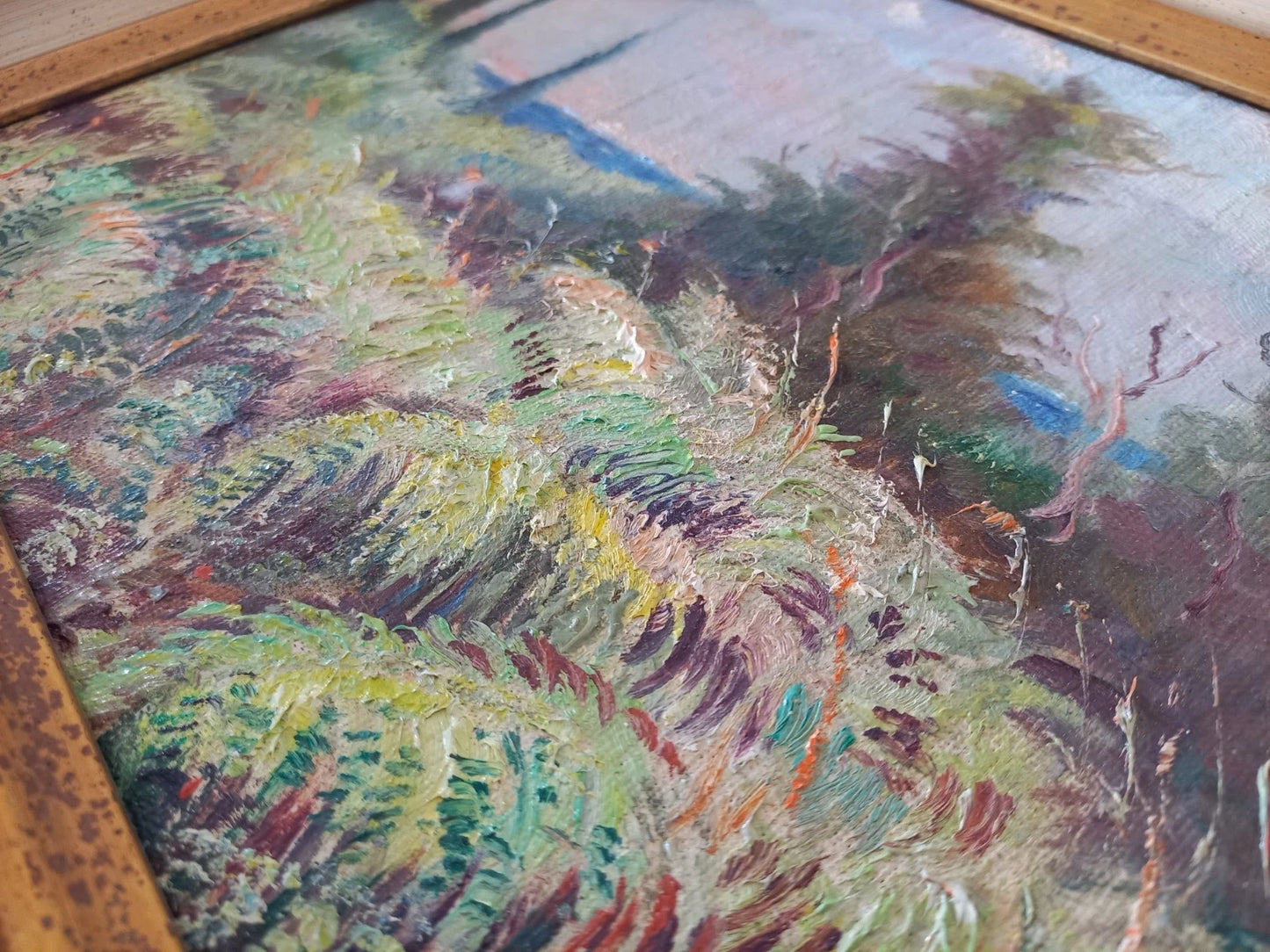 ORIGINAL Ölgemälde auf Karton inkl. Rahmen | Farnlandschaft / Natur | 33x28 cm | Signiert